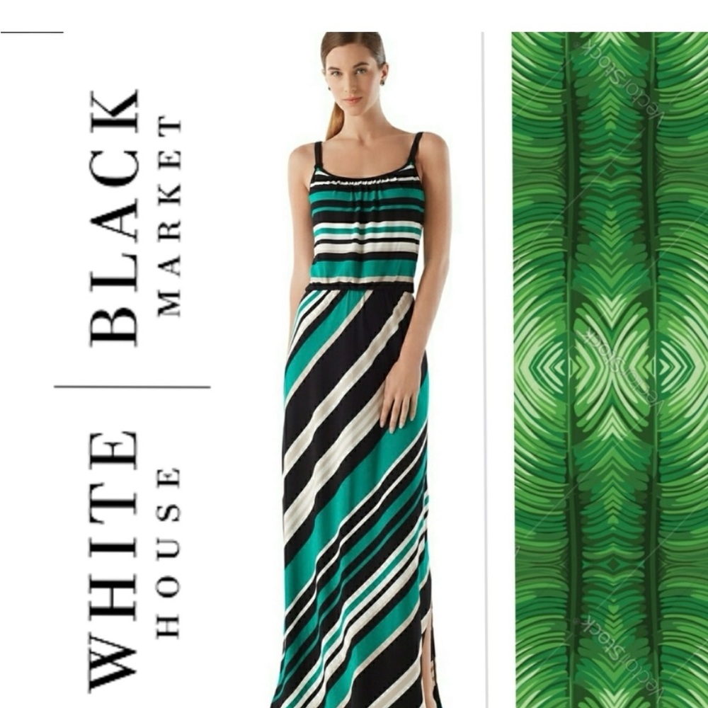 White House Black Market Green Striped Maxi Dress